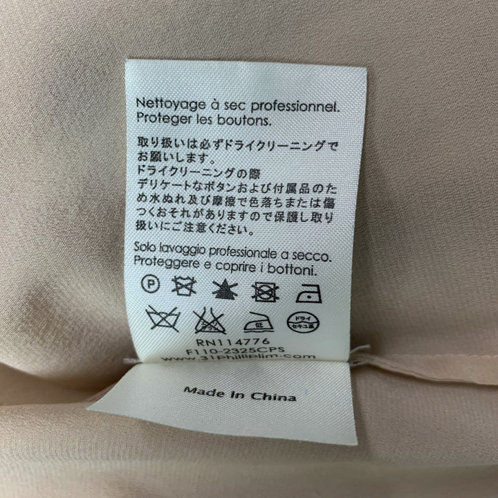 3.1 PHILLIP LIM Size 8 Beige Silk &  Elastane Long placket Blouse