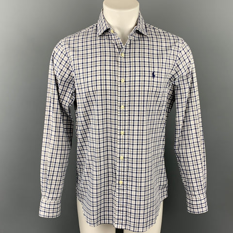 POLO by RALPH LAUREN Size M White & Navy Plaid Button Up Long Sleeve Shirt