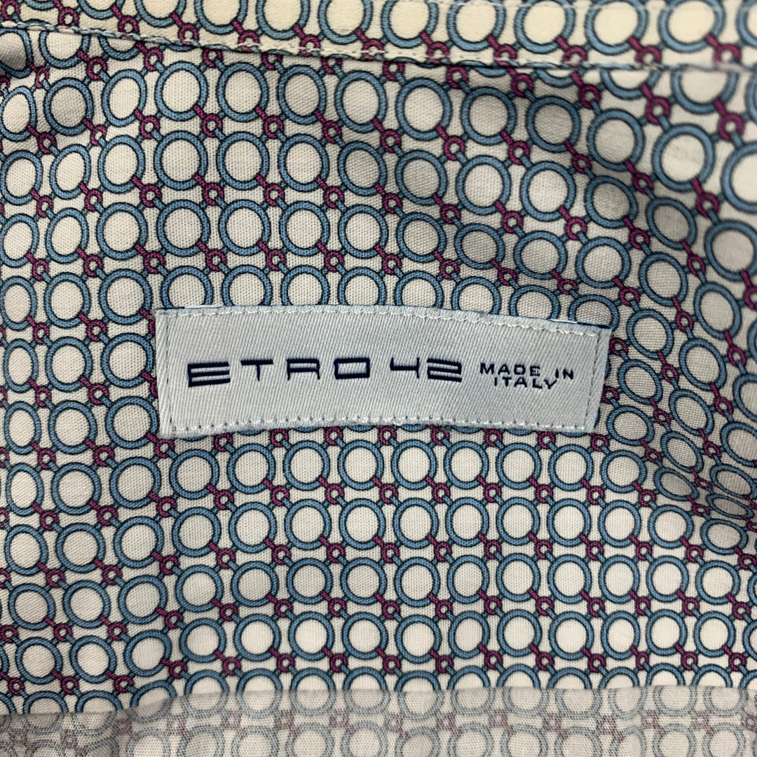ETRO Size 42 White Light Blue Purple Dots Cotton Button Down Long Sleeve Shirt
