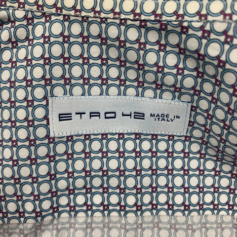 ETRO Size 42 White Light Blue Purple Dots Cotton Button Down Long Sleeve Shirt