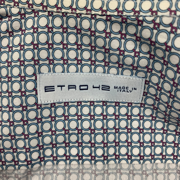 ETRO Size 42 White Light Blue Purple Dots Cotton Button Down Long Sleeve Shirt