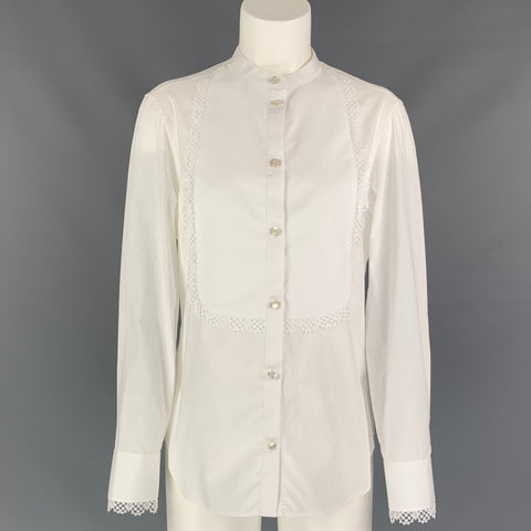 TEMPERLEY Size 6 White Poplin Cotton Lace Trim Nicolette Blouse