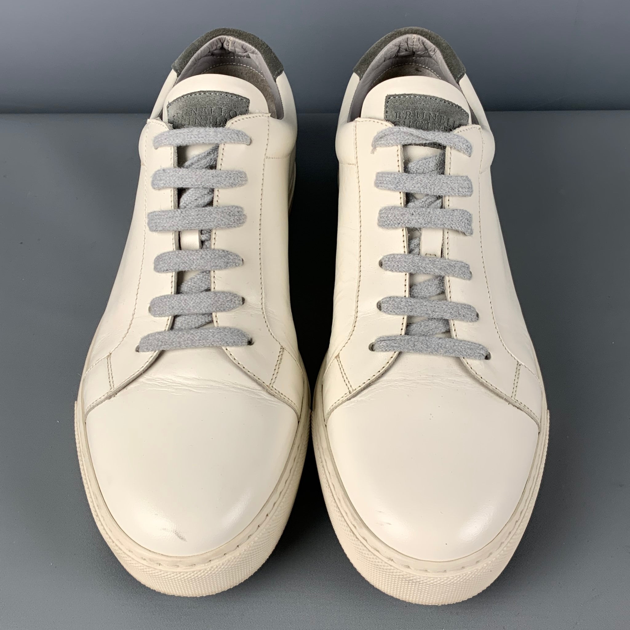 スニーカー BRUNELLO CUCINELLI WHITE LACE UP SHOES BRUNELLO CUCINELLI Size 10 White Leather Low Top Lace Up
