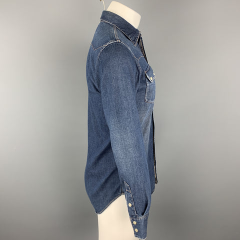 RRL by RALPH LAUREN Size XS Indigo Washed Cotton Snaps Long Sleeve Shirt