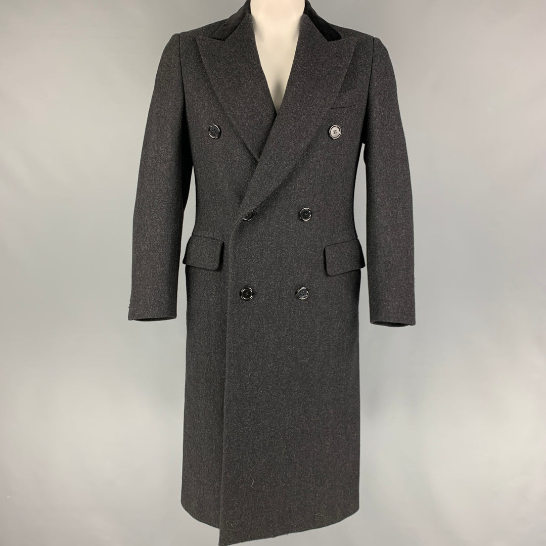 PAUL STUART Size 40 Charcoal Black Wool Peak Lapel Coat