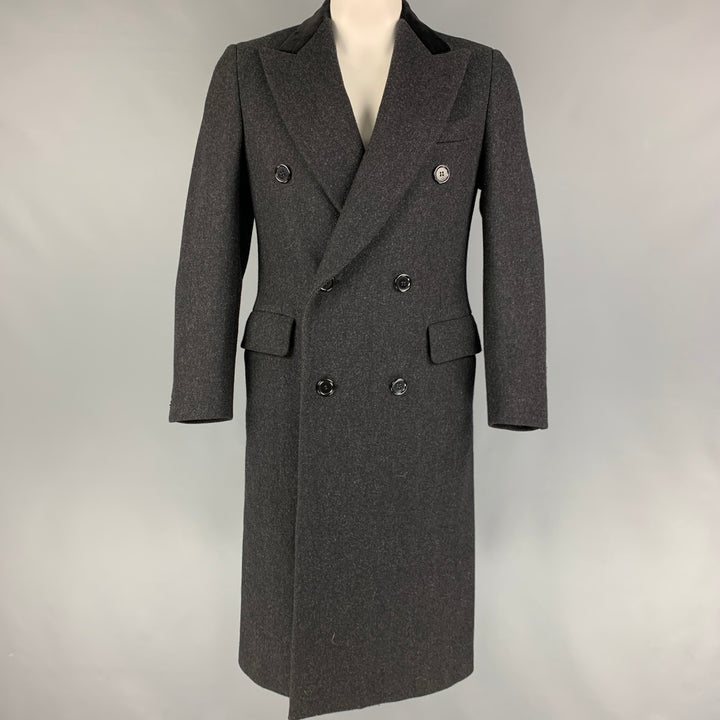 PAUL STUART Size 40 Charcoal Black Wool Peak Lapel Coat