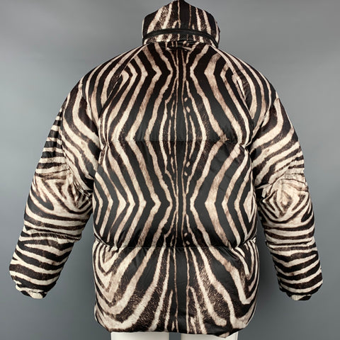JEAN PAUL GAULTIER x BOSIDENG Brown & White Zebra Print Nylon Down Filled Jacket
