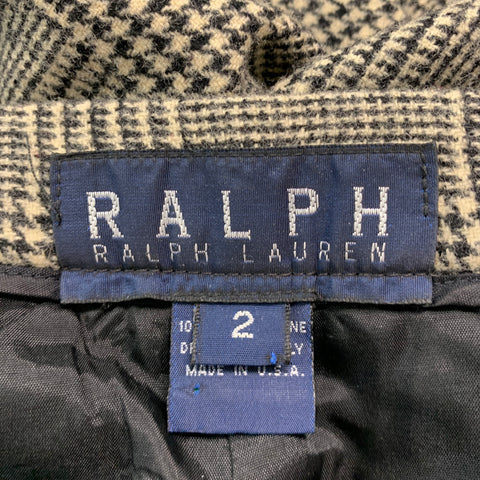 RALPH LAUREN Size 2 Black Cream Wool Glenplaid Wide Leg Dress Pants