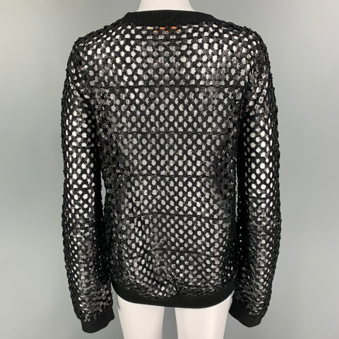 TORY BURCH Talla XS Jersey negro con cuello redondo y lentejuelas de lana merino