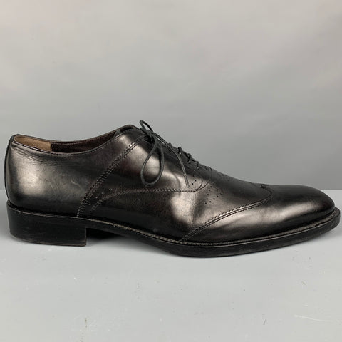 VIA SPIGA Size 10.5 Black Perforated Leather Wingtip Lace Up Shoes