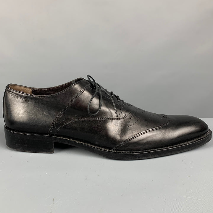 VIA SPIGA Size 10.5 Black Perforated Leather Wingtip Lace Up Shoes