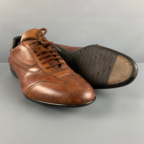 SANTONI Size 13 Brown Leather Low Top Sneakers