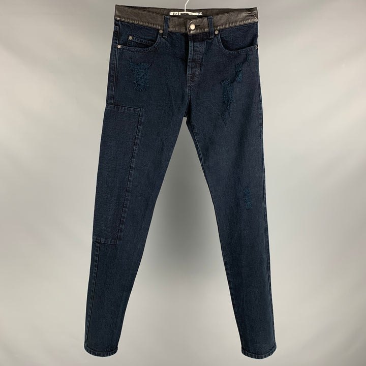 MCQ by ALEXANDER MCQUEEN Size 32 Navy Distressed Cotton Jeans