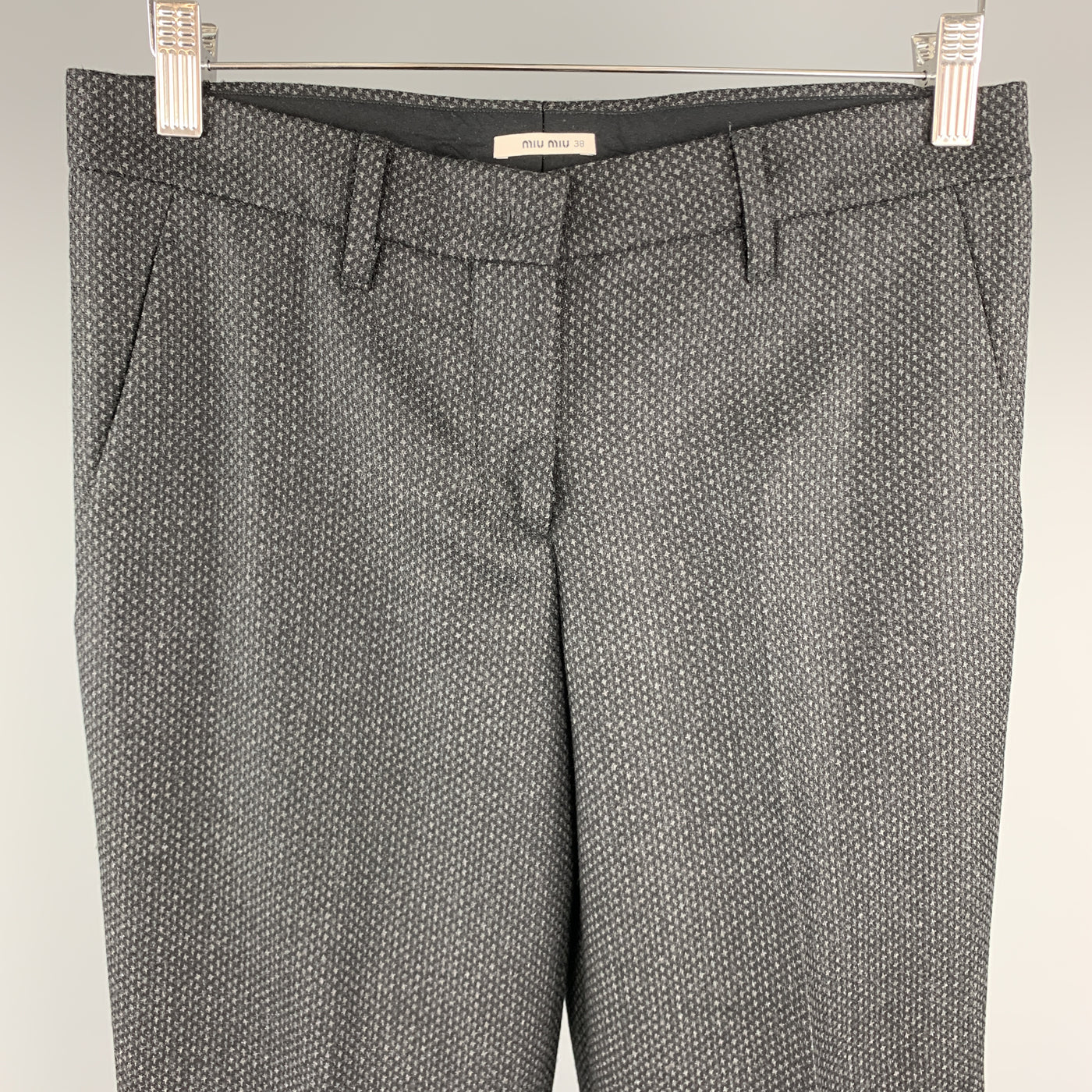 MIU MIU Size 2 Grey Houndstooth Wool Dress Pants