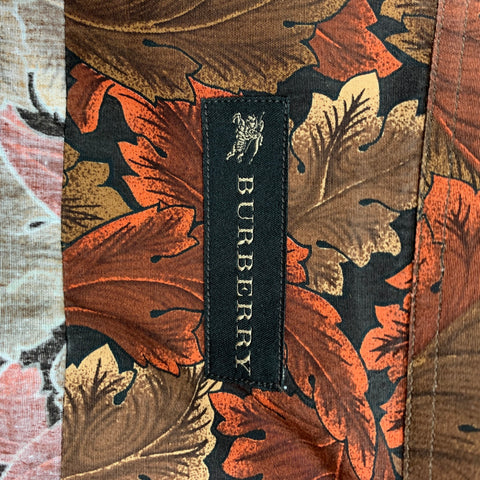 BURBERRY PRORSUM Fall 2008 Size L Brown & Black Leaf Print Cotton Button Down Long Sleeve Shirt