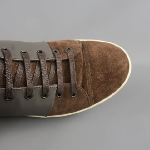 LANVIN Talla 8 Zapatillas altas de ante marrón y goma gris