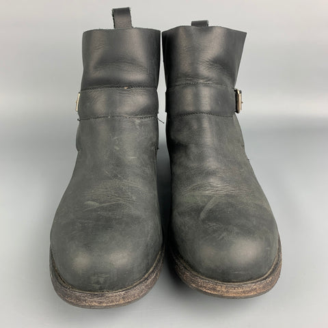 J.D.FISK Size 10.5 Black Leather Motorcycle Ankle Boots