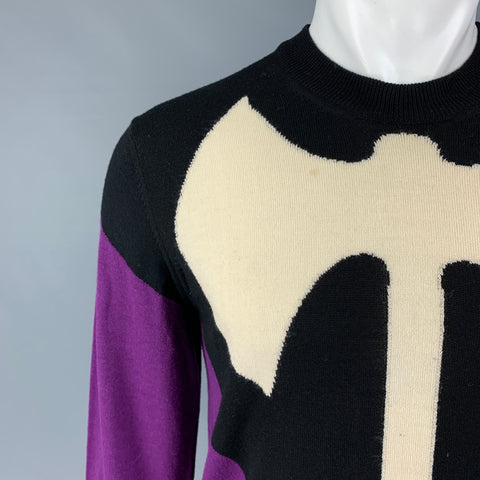 VETEMENTS x COMME des GARCONS SHIRT SS17 Size M Black Purple Graphic Wool Crew-Neck Pullover