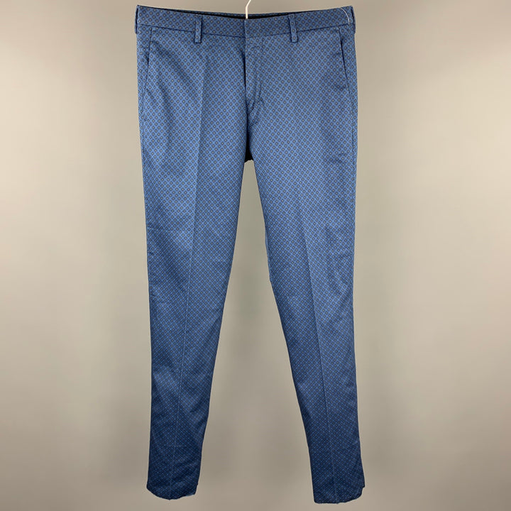PAUL SMITH Size 32 Blue Print Cotton Zip Fly Dress Pants