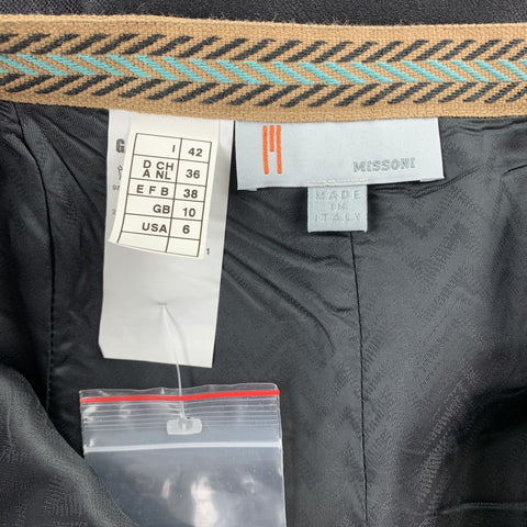 M MISSONI Size 6 Black Twill Wool Pleated A-Line Skirt