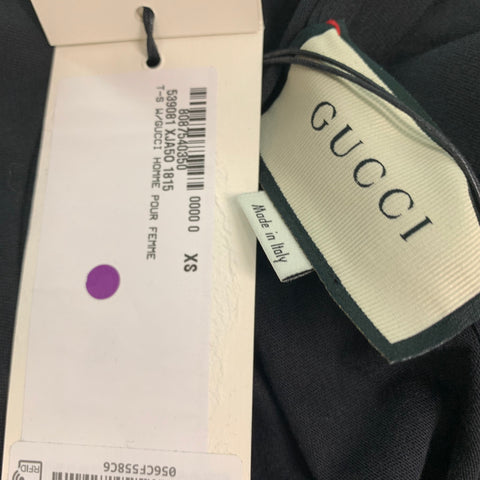 GUCCI Size XS Black Gold Embroidery Cotton Crew-Neck T-shirt