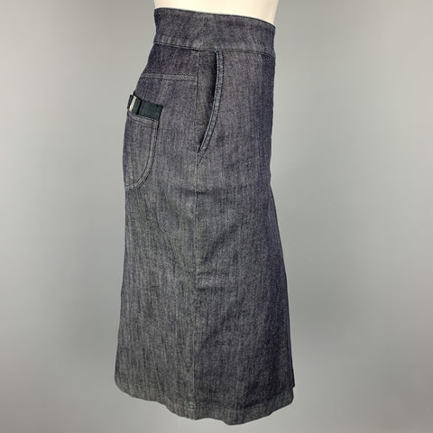 SALVATORE FERRAGAMO Size 10 Blue Denim Single Pleat Zip Fly Skirt