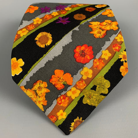 YVES SAINT LAURENT Multi-Color Floral Silk Tie