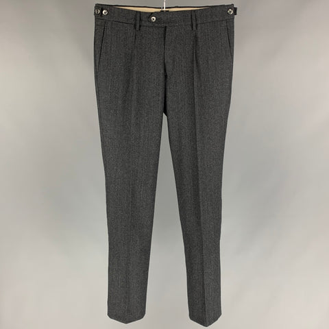 BERWICH Talla 28 Pantalón de vestir plisado de lana en espiga gris