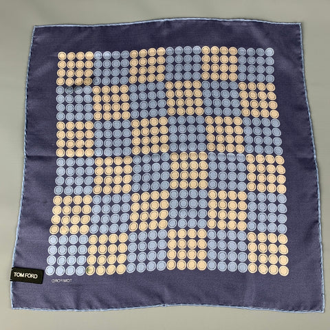 TOM FORD Blue Taupe Dots Silk Pocket Square
