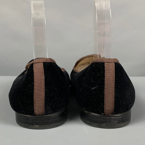 STUBBS & WOOTTON Size 10.5 Black Brown Embroidery Velvet Slip On Loafers