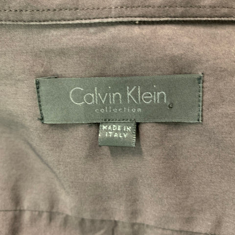 CALVIN KLEIN COLLECTION Size L Solid  Brown  Cotton Snaps  Long Sleeve Shirt