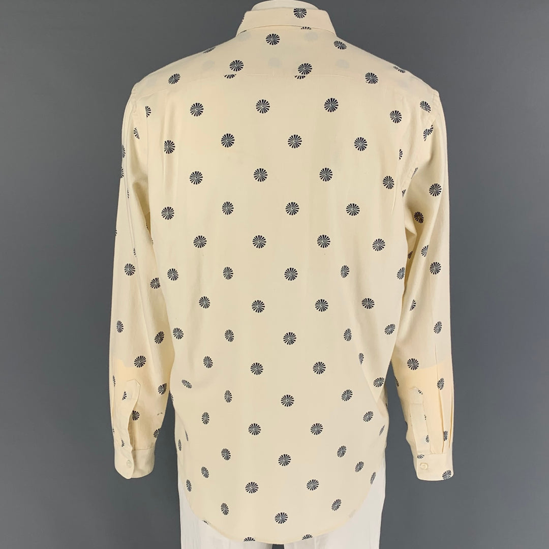OUR LEGACY Size XL Off White Navy Print Cotton Wool Long Sleeve Shirt