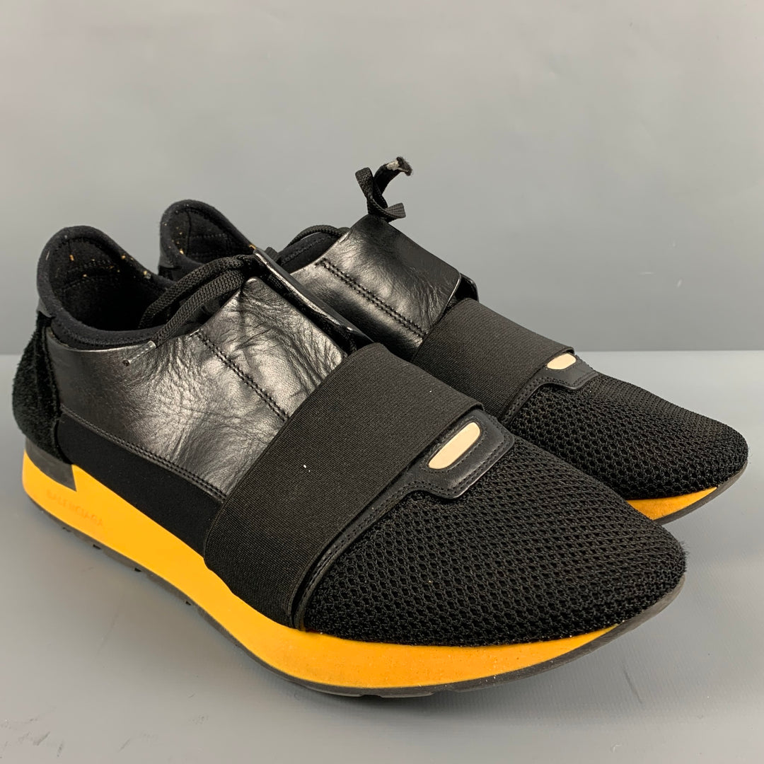 BALENCIAGA Size 11 Black Yellow Leather Athletic Sneakers