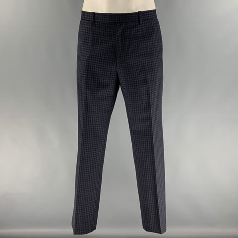 THEOR Size 42 Black Grey Checkered Wool Single Breasted