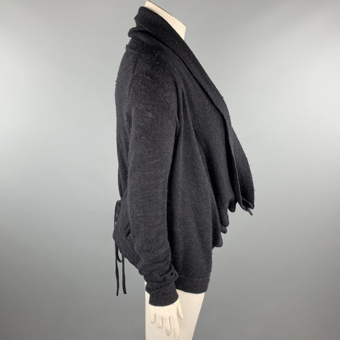 ANN DEMEULEMEESTER Size 8 Black Alpaca / Wool Buttoned Cardigan