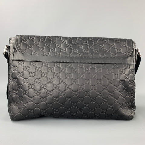 GUCCI GG Guccissima Black Monogram Leather Messenger Bag