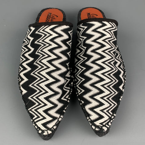 CASTANER x MISSONI Size 7.5 Black & White Canvas Zig Zag Suede Flats