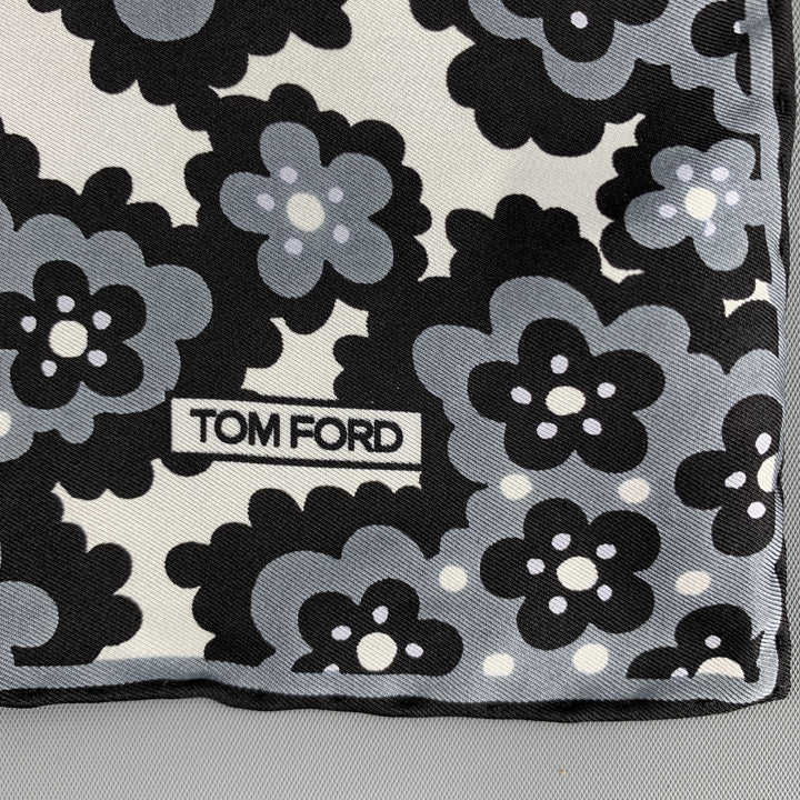 TOM FORD Black & Grey Print Silk Pocket Square