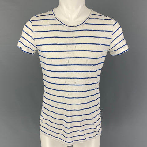 IRO Size XS White Blue Stripe Linen Crew-Neck Mina T-shirt