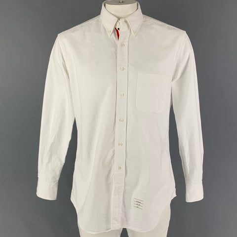 THOM BROWNE Size XL White Cotton Button Down Long Sleeve Shirt