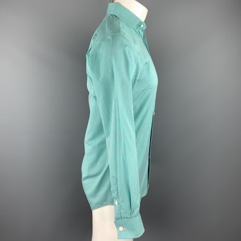 RALPH LAUREN Black Label Size S Teal Stripe Cotton Button Up Long Sleeve Shirt