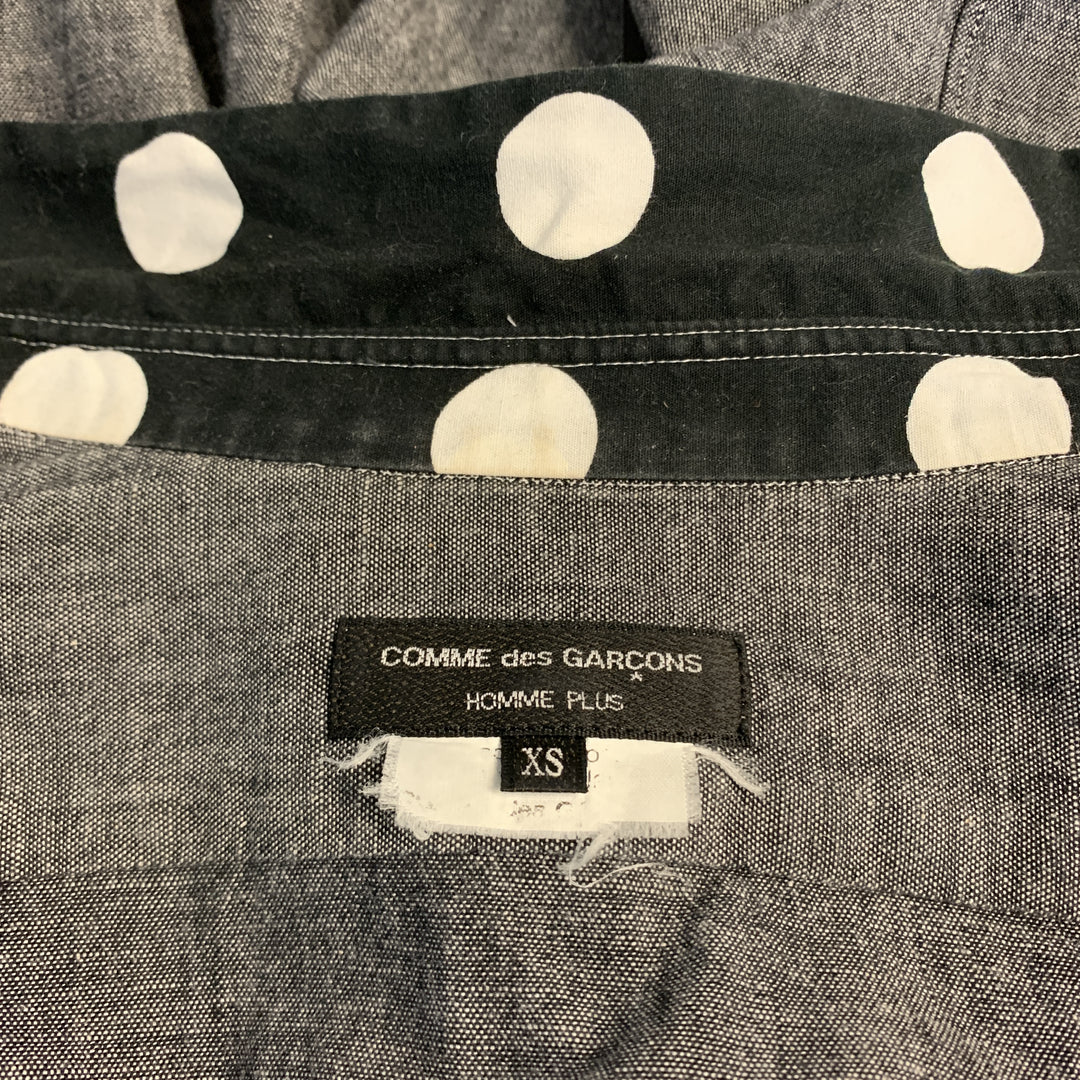 COMME des GARCONS HOMME PLUS Talla XS Camisa de manga larga con ribete de lunares de algodón gris