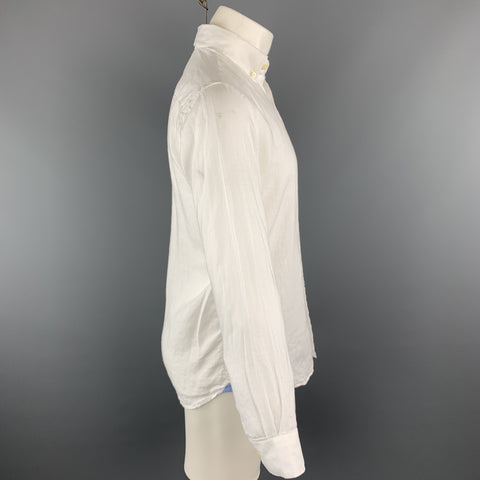 EL GANSO Size S Solid White Linen Button Down Long Sleeve Shirt