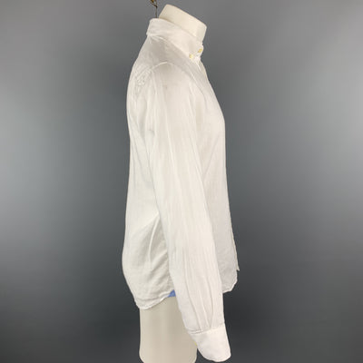 EL GANSO Size S Solid White Linen Button Down Long Sleeve Shirt