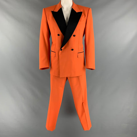 DOLCE &amp; GABBANA Taille 46 Orange Noir Solide Laine Soie Peak Revers Costume