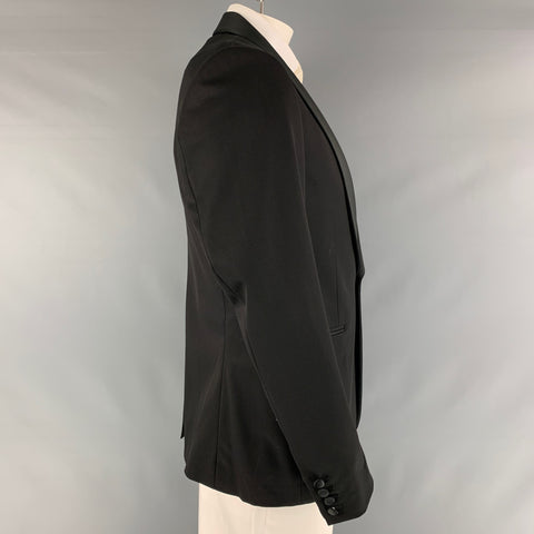 SANDRO Size 44 Black Solid Wool Tuxedo Sport Coat
