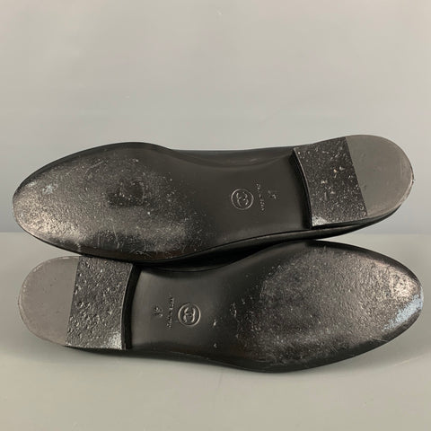 CHANEL Size 11 Black Leather Cap Toe Flats