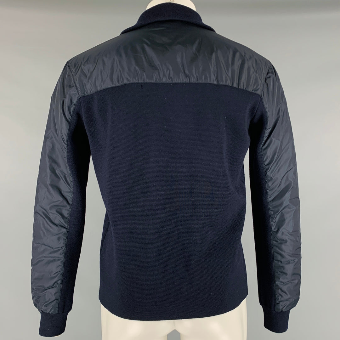 PRADA Size 40 Navy Mixed Fabrics Wool Zip Up Jacket