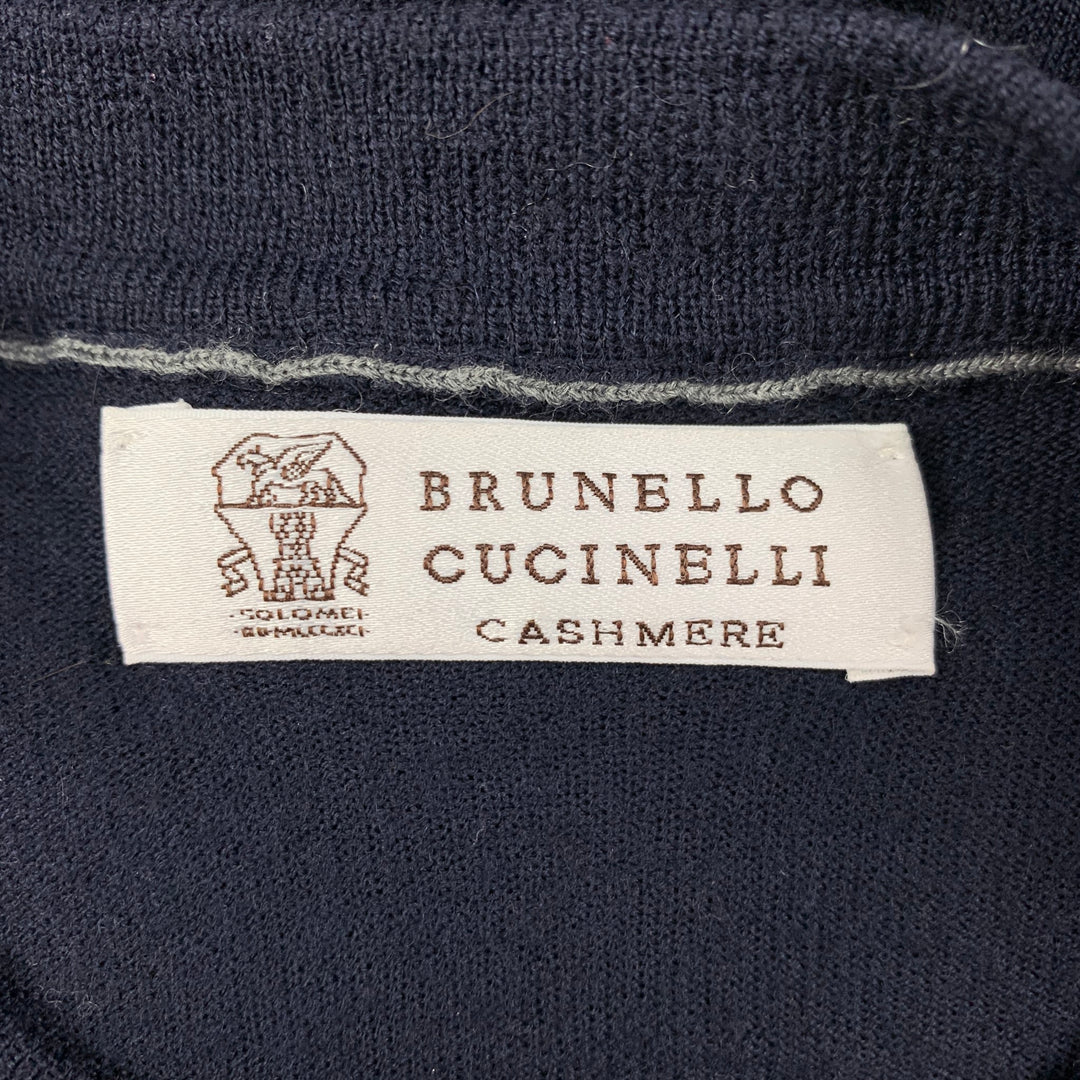 BRUNELLO CUCINELLI Size M Navy Brown Wool Cashmere Elbow Patches Pullover