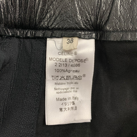 CELINE Size 6 Black Lamb Skin Elastic Waistband Above Knee Skirt